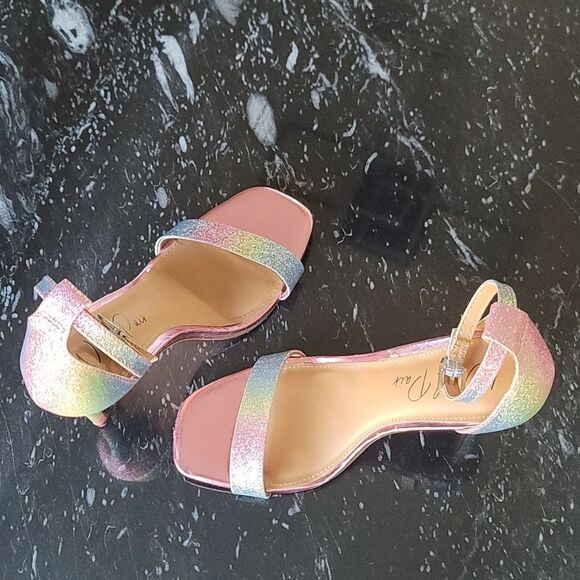 WILD PAIR BETHIE2 RAINBOW GLITTER BREATHABLE BESTIE SQUARE TOE SANDAL - Picture 10 of 16